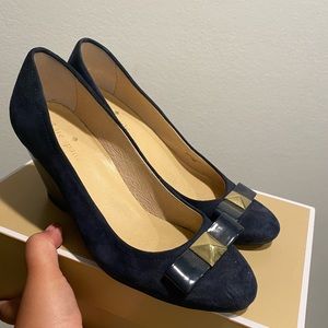 Kate Spade Navy Blue Bow Stud Wedges